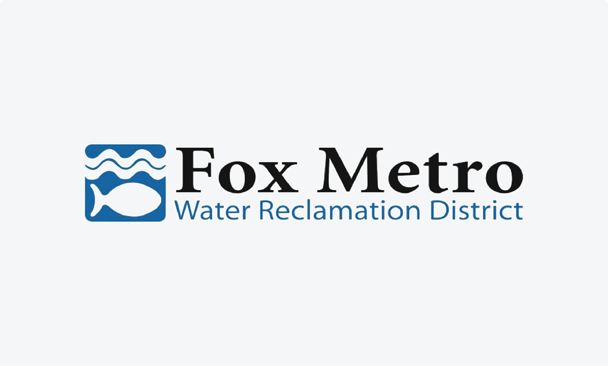 Fox Metro Water reclamation district logo on grey background