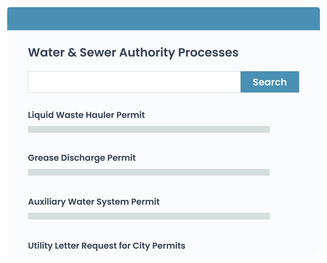 Water and sewer authority processes permit application search.