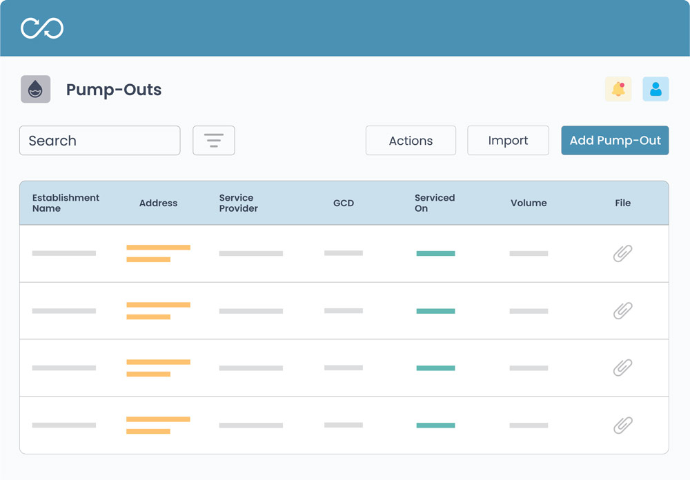 A mockup of the pump out screen on SwiftComply software