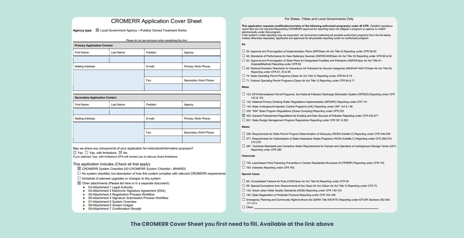 CROMERR Application Cover Sheet