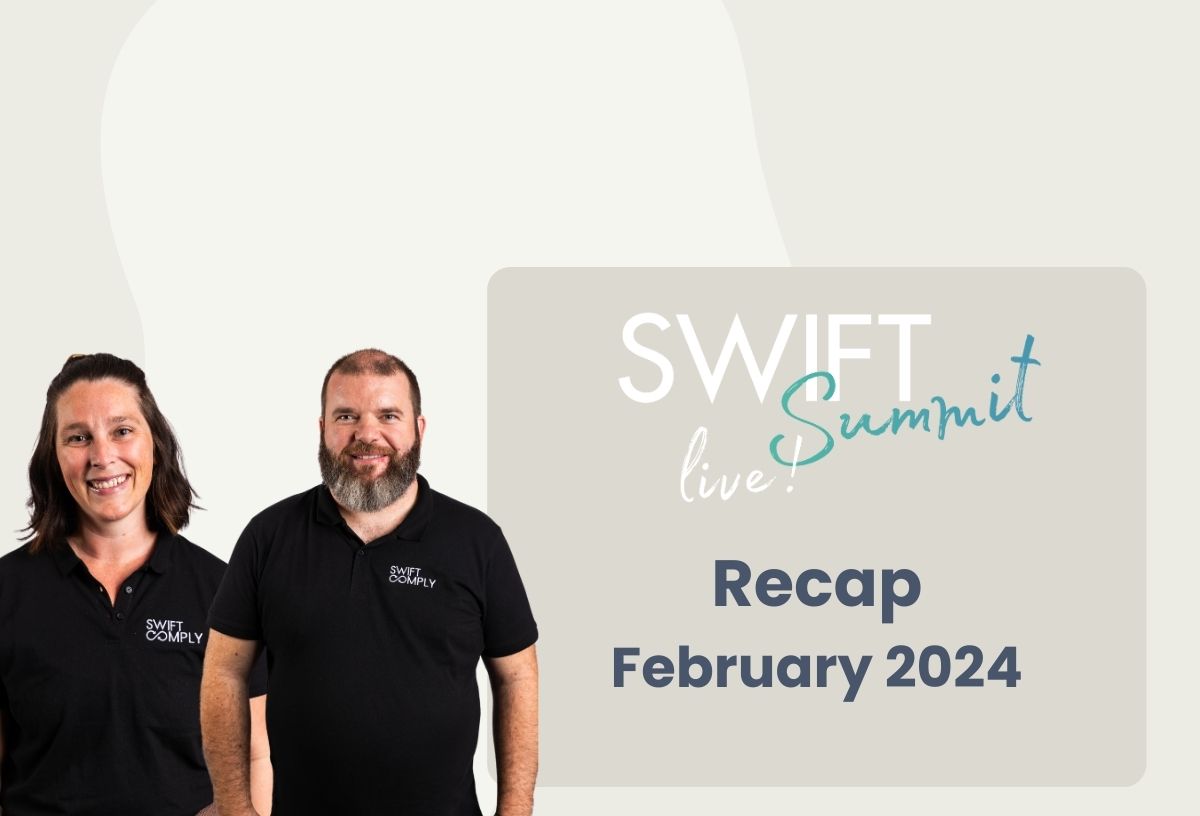 A hero image of Mick O Dwyer and Sarah Schenkerberg on a background with the SwiftSummit Logo