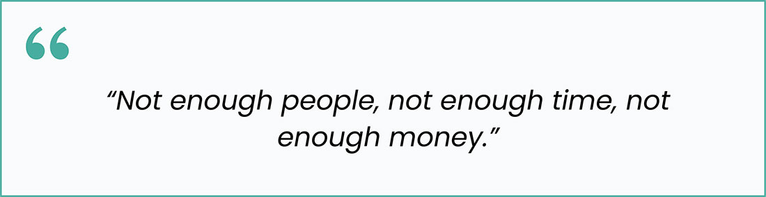 Quote: “Not enough people, not enough time, not enough money.” A blunt summary of resource shortages impacting utility compliance programs.
