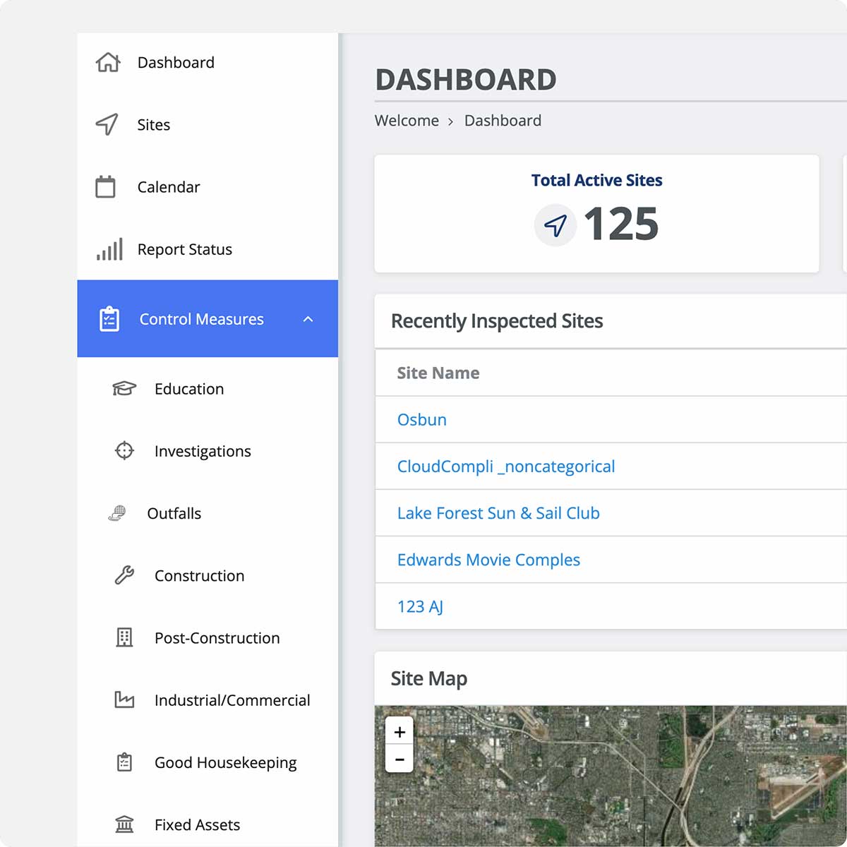 MS4 software dashboard showing modules for all Minimum Control Measures in one system